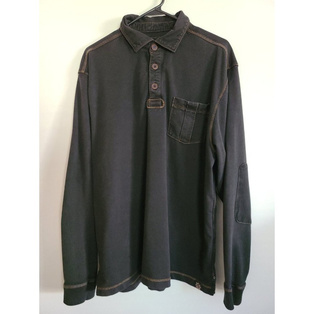 Thaddeus Polo Shirt Mens Large Long Sleeve BLACK Cotton Knit  A8